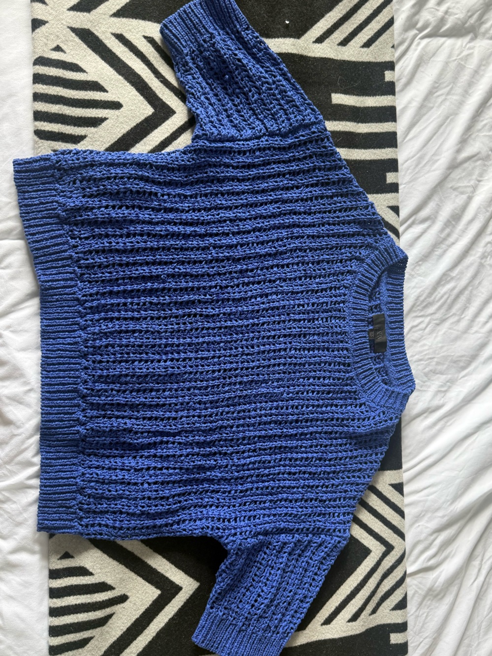 Zara Radiant Blue Open-Weave Crewneck Short Sleeve Sweater Top Cropped NWOT